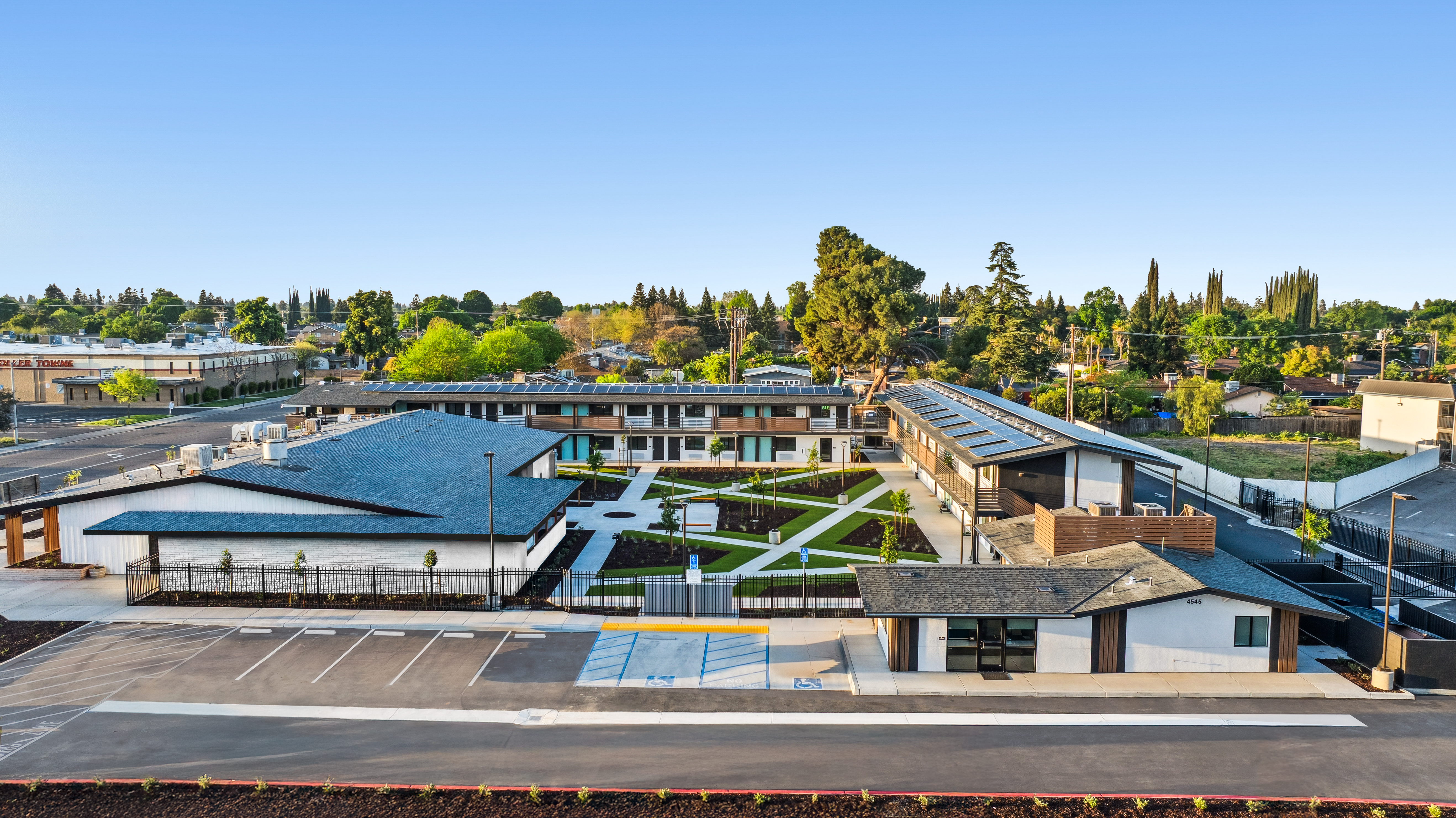 The Majestic — aerial view of the Permanent Supportive Housing campus in Visalia
